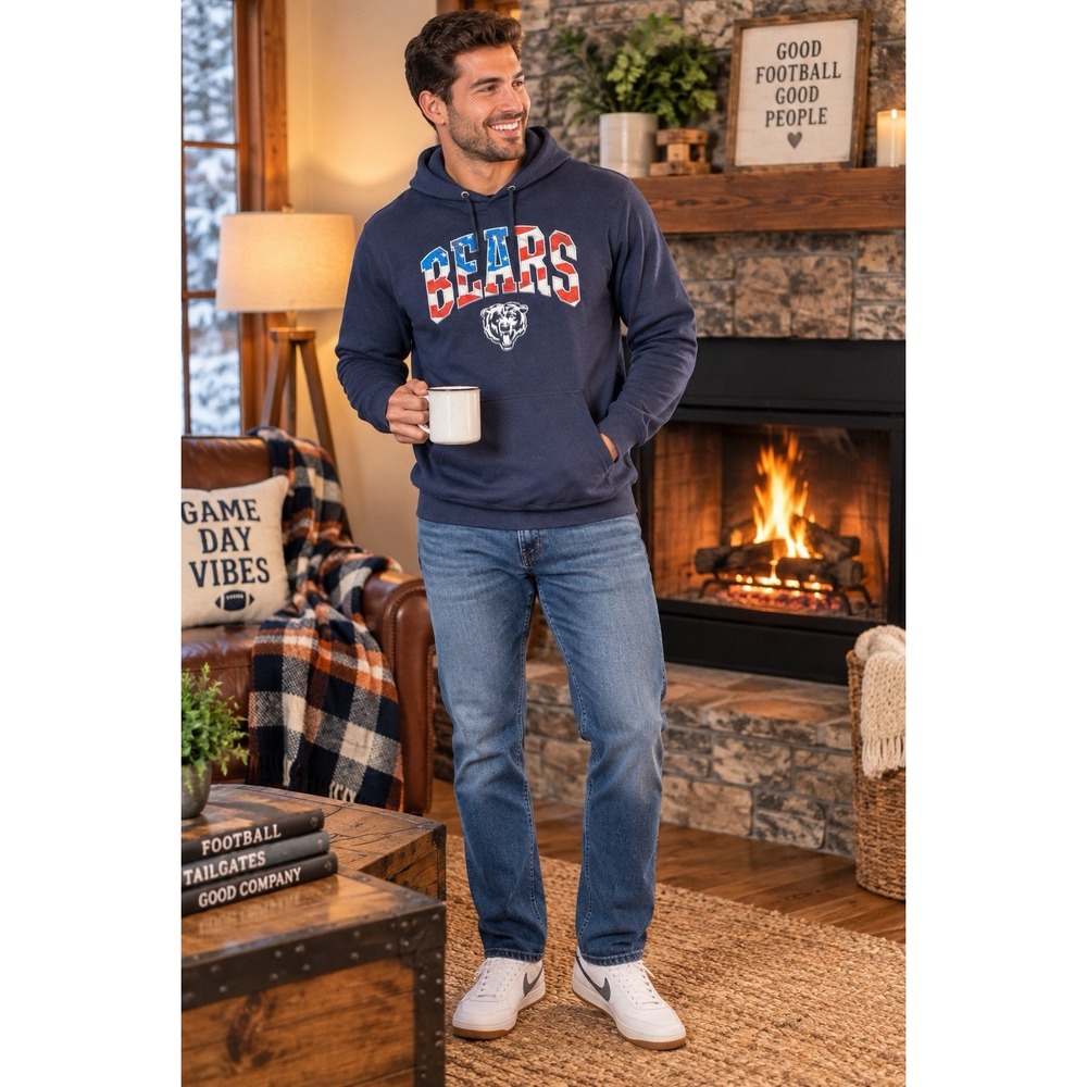 Chicago Bears Fanatics Hoodie Men's Small Navy Patriotic American Flag NFL NWOT